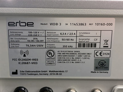 ERBE VIO 3 Electrosurgical Generator with APC 3 Argon Plasma Coagulation System