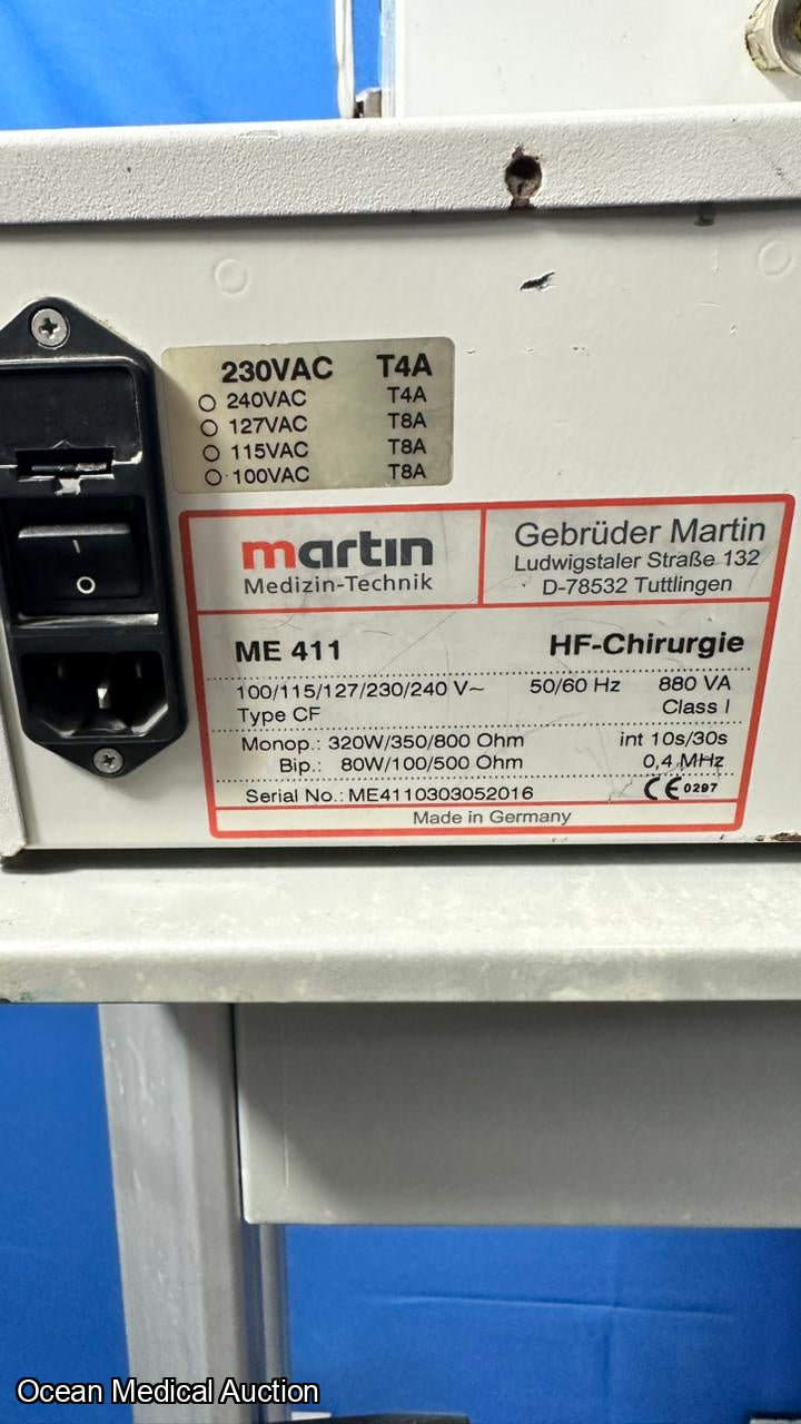KLS Martin ME 411 Electrosurgical unit with foot switch.