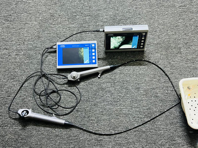 KARL STORZ TECHNO PORT 80407 portable video inspection/endoscopy system with a KARL STORZ C-MAC 8403 ZX monitor and flexible video endoscopes.