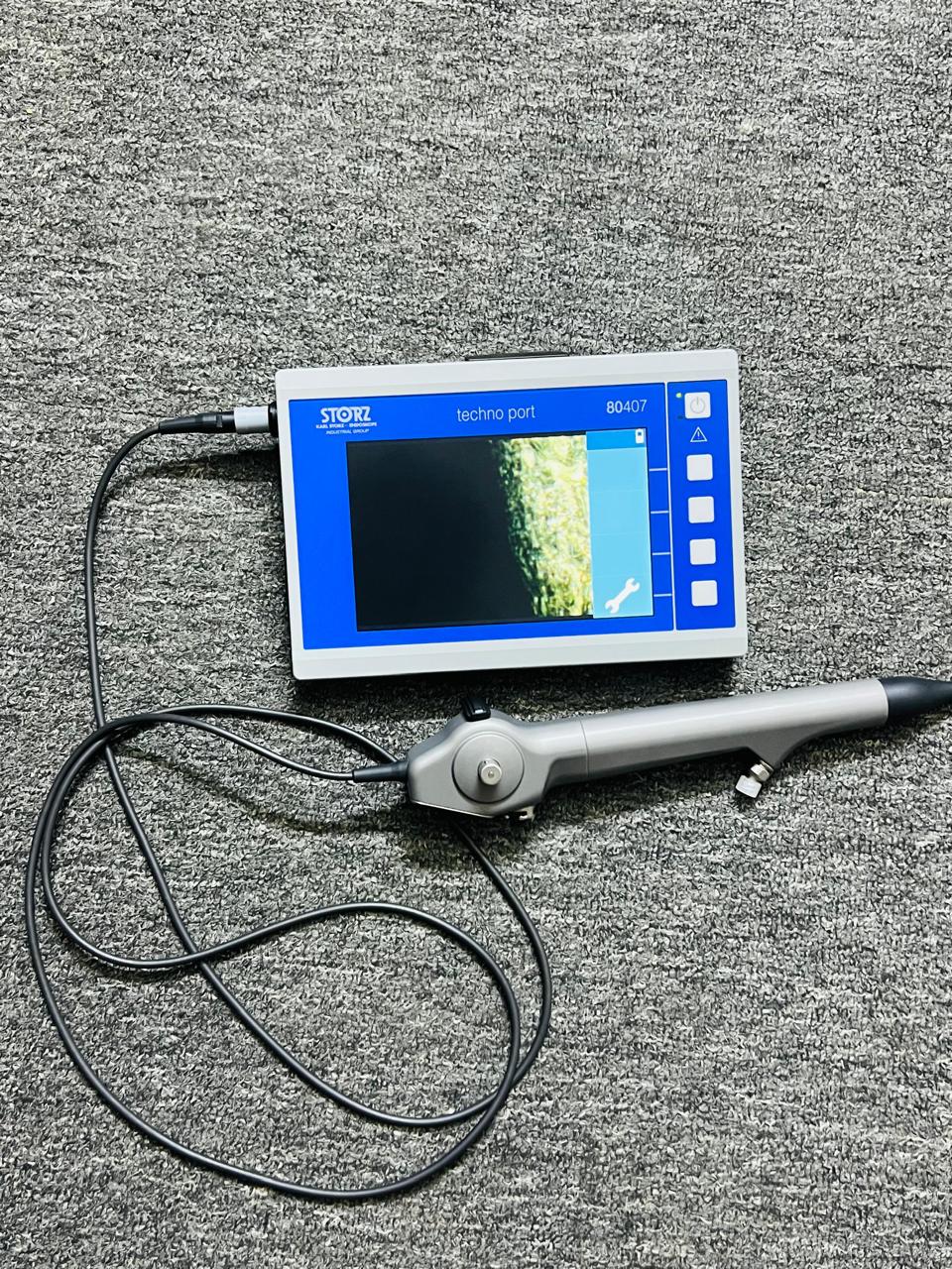 KARL STORZ TECHNO PORT 80407 portable video inspection/endoscopy system with a KARL STORZ C-MAC 8403 ZX monitor and flexible video endoscopes.