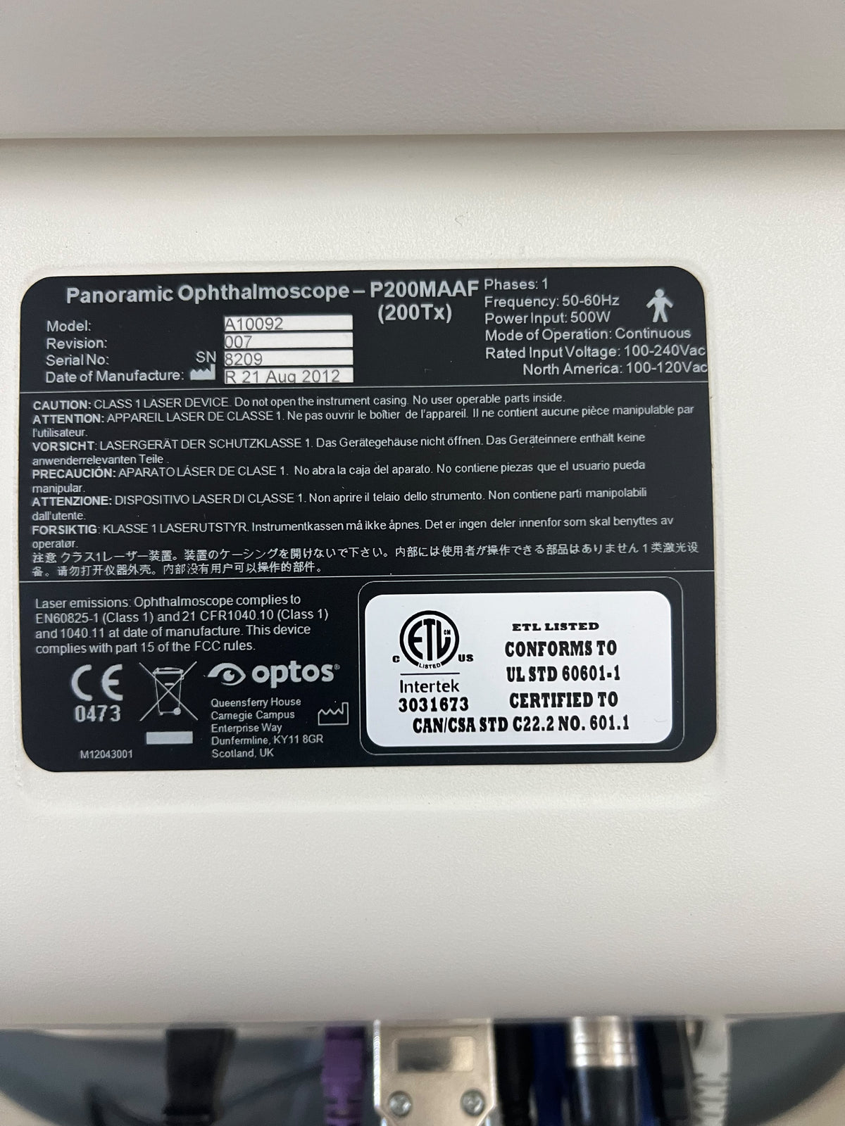 Panoramic ophthalmoscope OPTOS 200TX