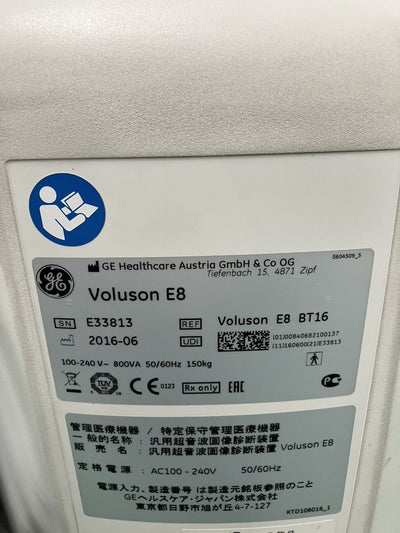 GE Voluson E8 BT16 4D Ultrasound System (2016) with RAB6-D Probe – HDlive – OB/GYN