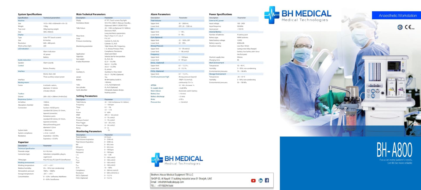 BH-A800 Advanced Anaesthetic Workstation (BRAND NEW)