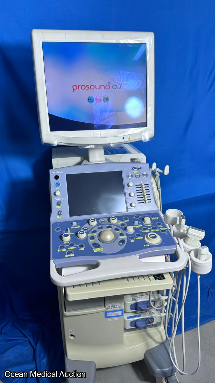 Hitachi Aloka alpha 7 ultrasound with convex,linear and cardiac probe