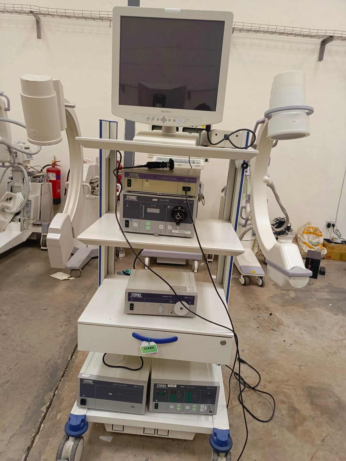 Karl Storz system with xenon 300 light source, telecam SL pal 202120 processor, SCB 26432020 thermoflator and AIDS control NEO 20046120 camera control