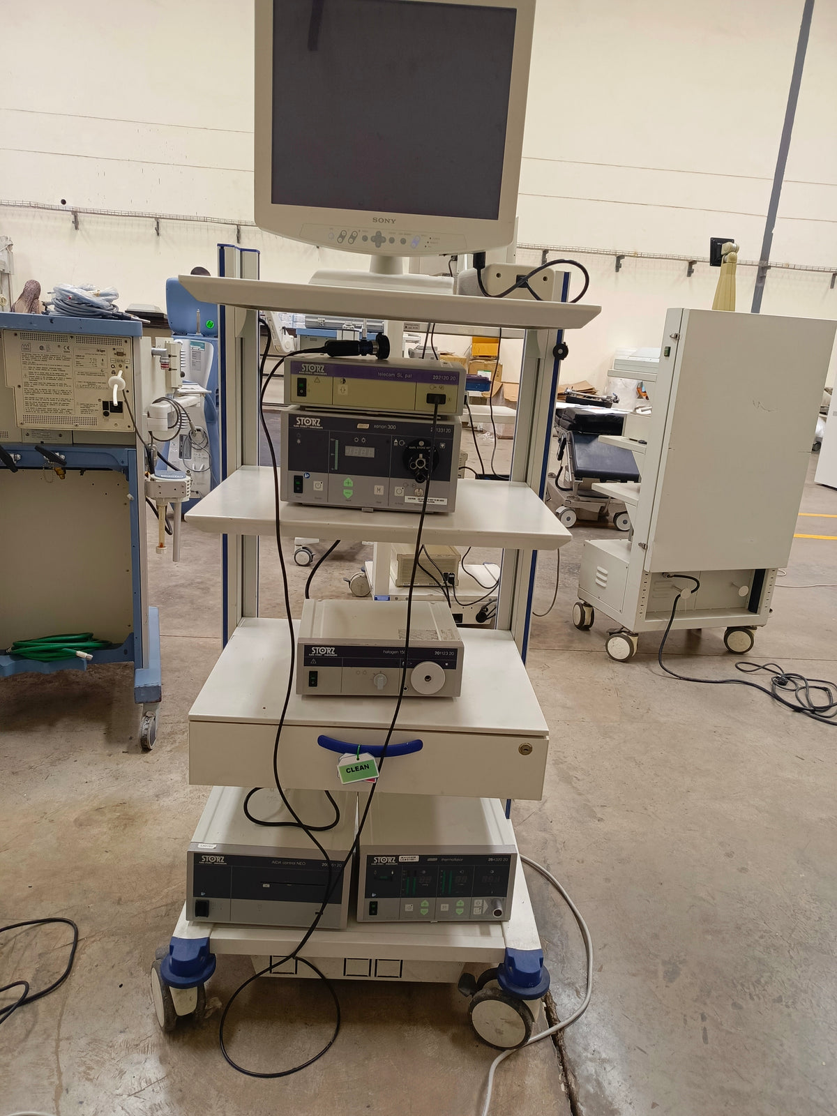 Karl Storz system with xenon 300 light source, telecam SL pal 202120 processor, SCB 26432020 thermoflator and AIDS control NEO 20046120 camera control