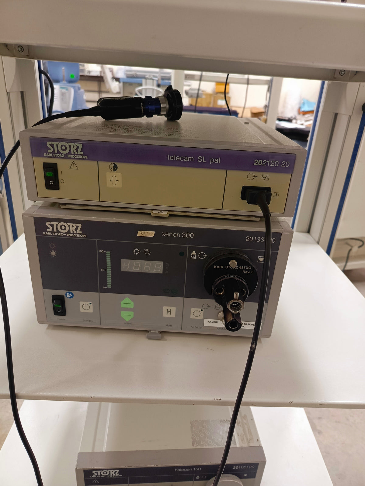 Karl Storz system with xenon 300 light source, telecam SL pal 202120 processor, SCB 26432020 thermoflator and AIDS control NEO 20046120 camera control